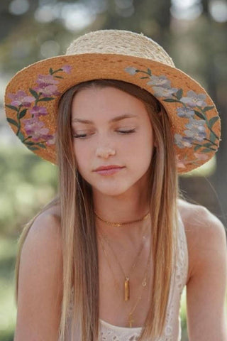 PALOMA EMBROIDERED RAFFIA BOATER HAT