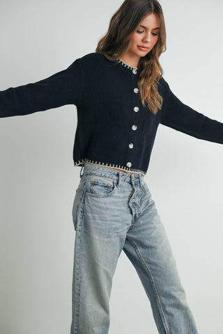ANDREA CONTRAST CARDIGAN SWEATER