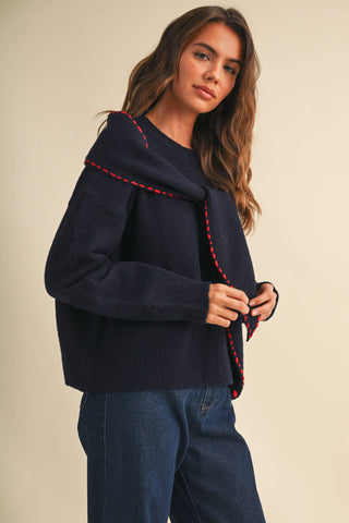 ANTOINETTE CONTRAST STITCH SCARF SWEATER