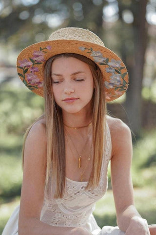 PALOMA EMBROIDERED RAFFIA BOATER HAT