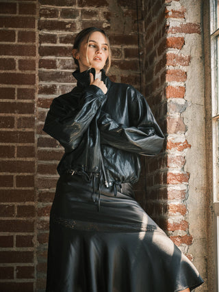 JOANNIE LEATHER BOMBER JACKET