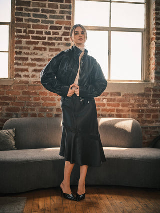 JOANNIE LEATHER BOMBER JACKET